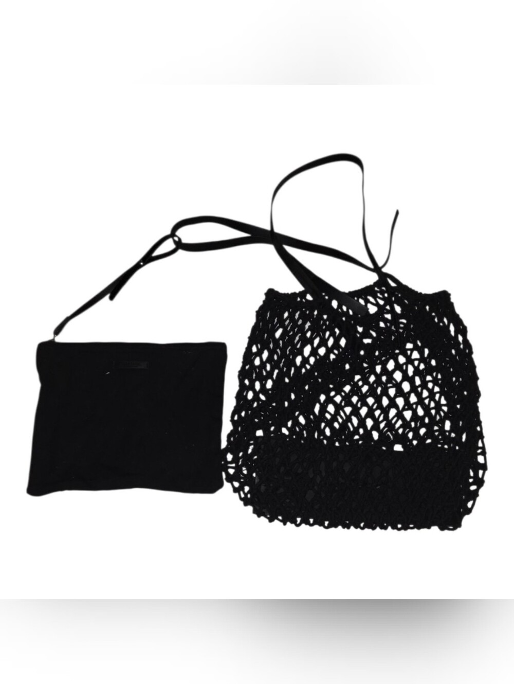 Zara Black Crochet Shoulder Bag with Removable Pouch